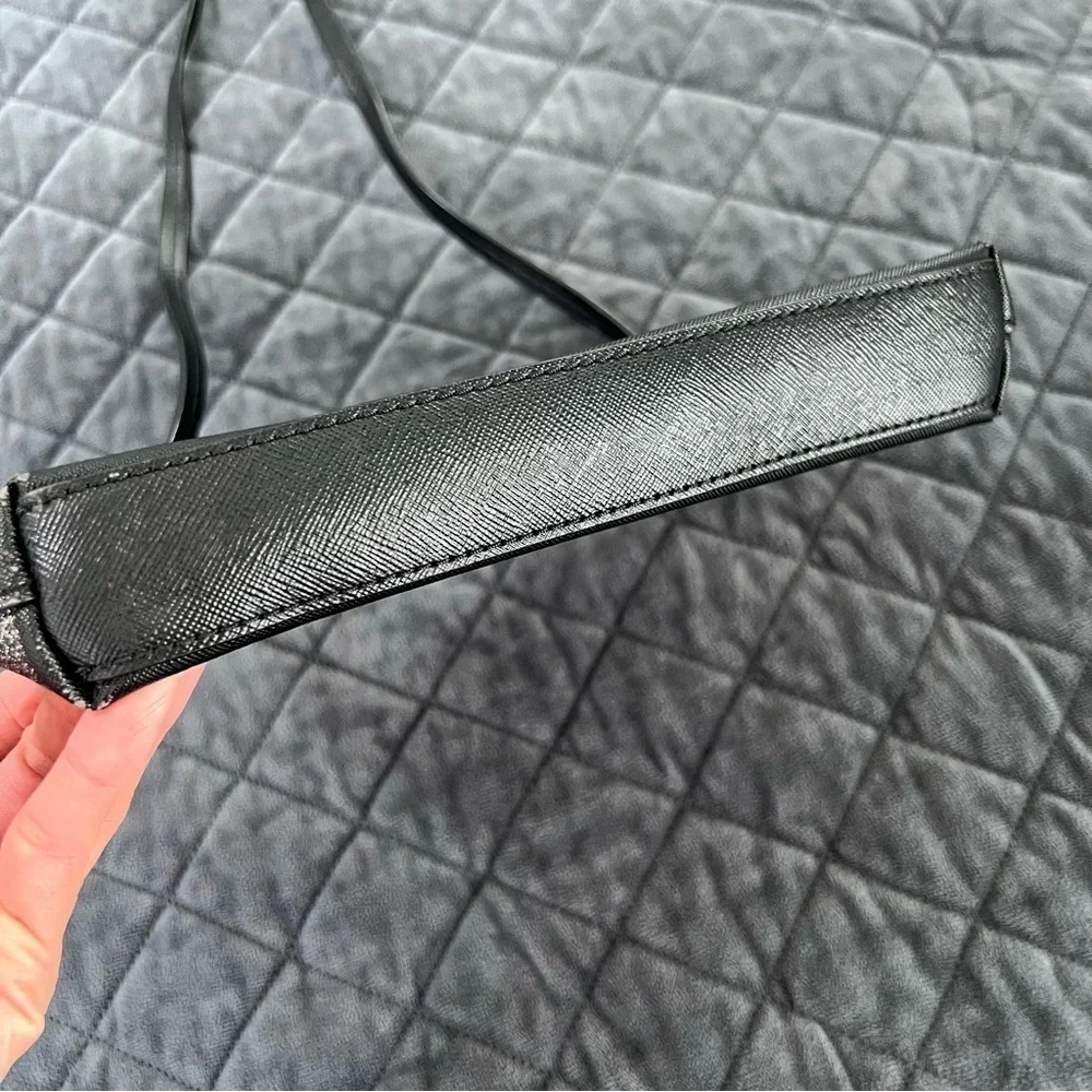 Kate Spade Crossbody Purse Bag Black Shimmery Sparkle Stripe Small Rectangle